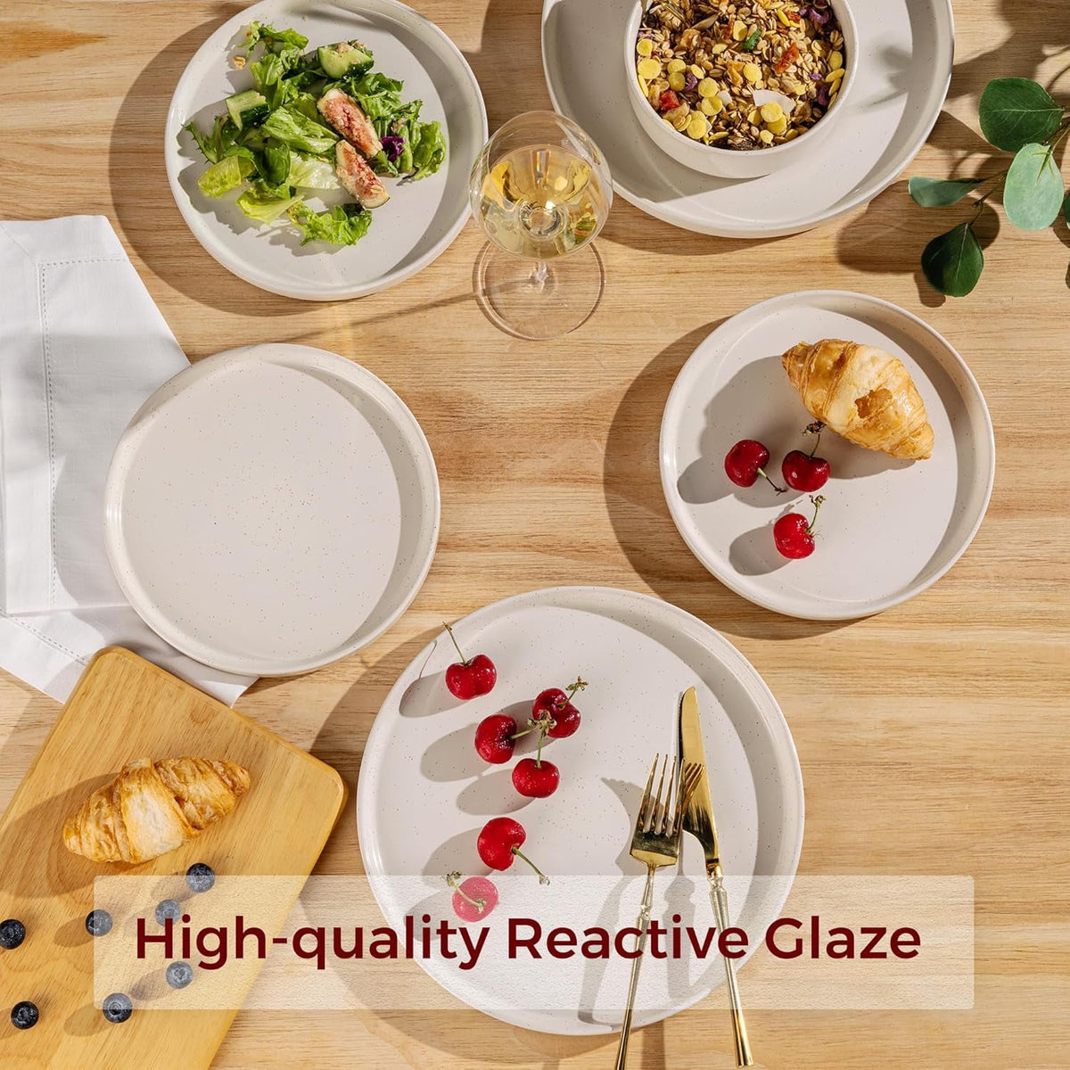 AmorArc Ceramic Dinnerware Set for 4 | Speckled Stoneware Plates and Bowls with unglazed terracotta | Scratch Resistant, Dishwasher & Microwave Safe Dishes Sets- 12-Pcs Pink