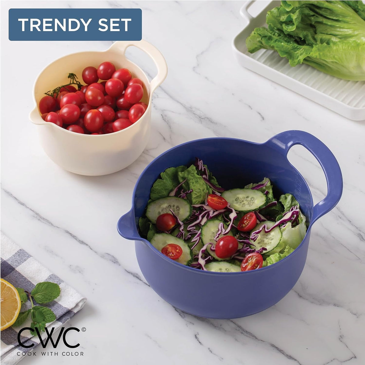 COOK WITH COLOR Mixing Bowls Set, 4-Piece Non-Slip Mixing Bowls with Pour Spouts & Handles, Black Speckled