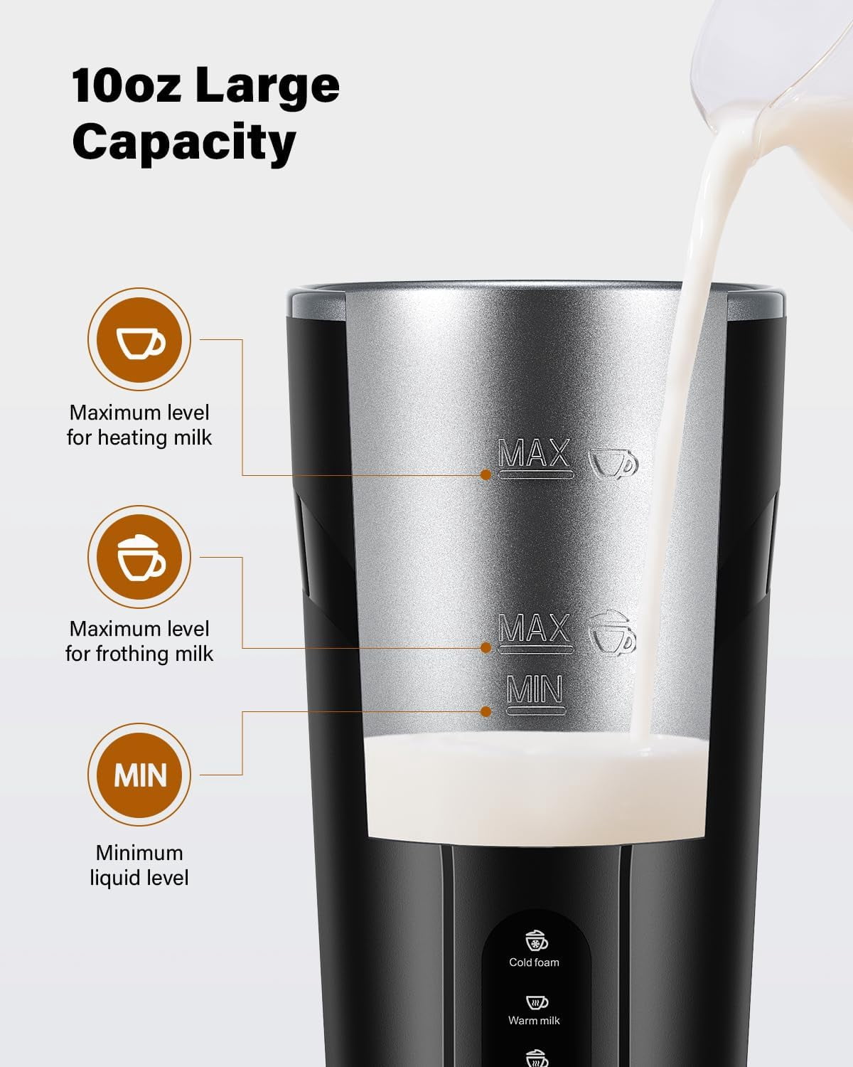 Automatic Milk Frother & Steamer, 4-in-1 Hot Cold Foam Maker – 10oz with 30-Min Keep Warm, Strix Temp Control, Non-Stick