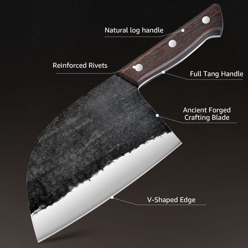 7-inch Meat Clever Knife Heavy Duty Butcher Knife High Carbon Steel Cutting Carving Knife Chef's,Chopping Knife with Leather,for Camping Hunting Outdoor