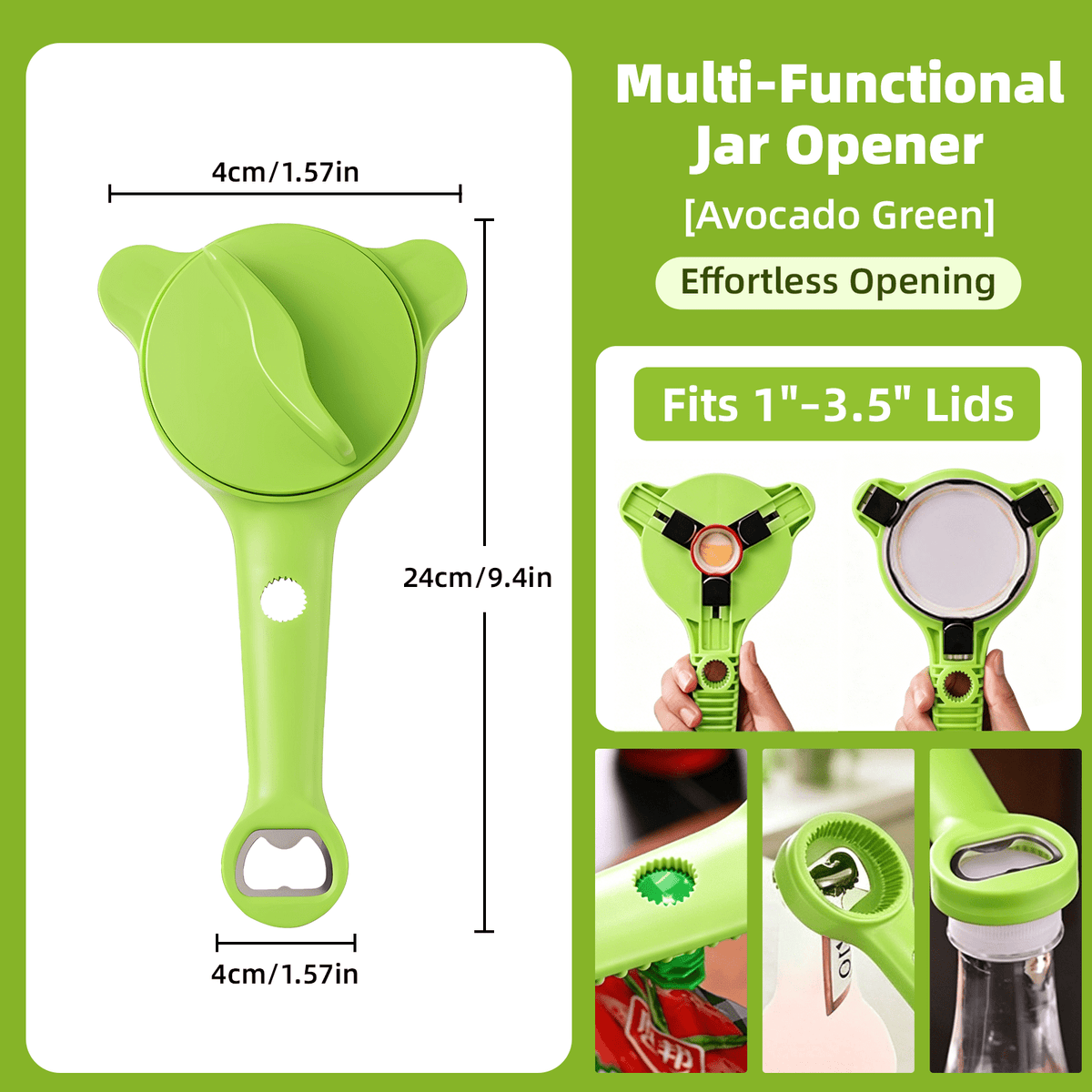 MOJINO Adjustable Jar Opener for Seniors, 4-in-1 Jar and Bottle Opener for Weak Hands, Arthritis, Fits 1-3.5 Inch Lids, Easy Grip Kitchen Gadget