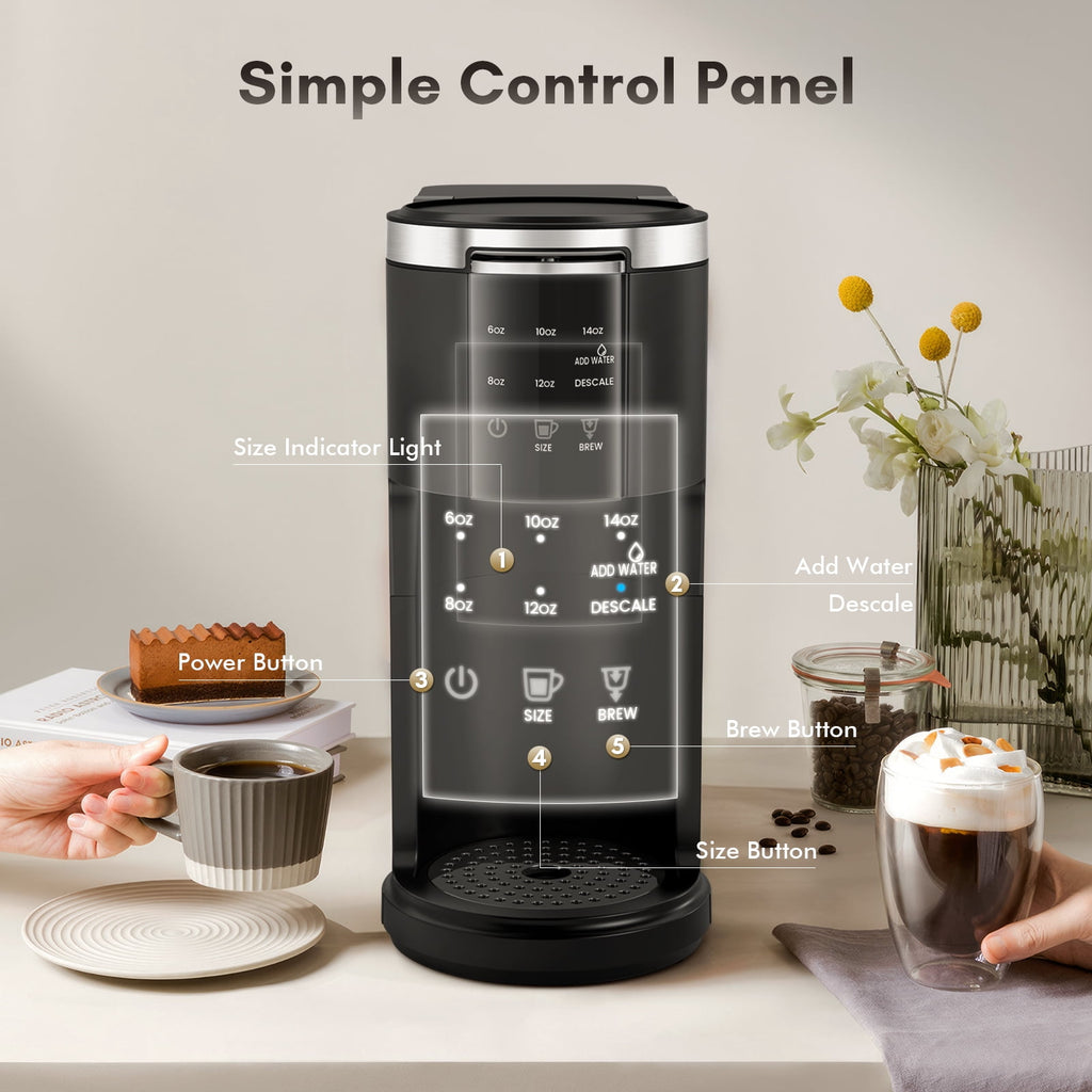 Moifoi Coffee Maker 2-in-1 Single Serve Coffee Machine, for K-Cup Coffee Capsule Pod, Ground Coffee Powder Brewer, Black