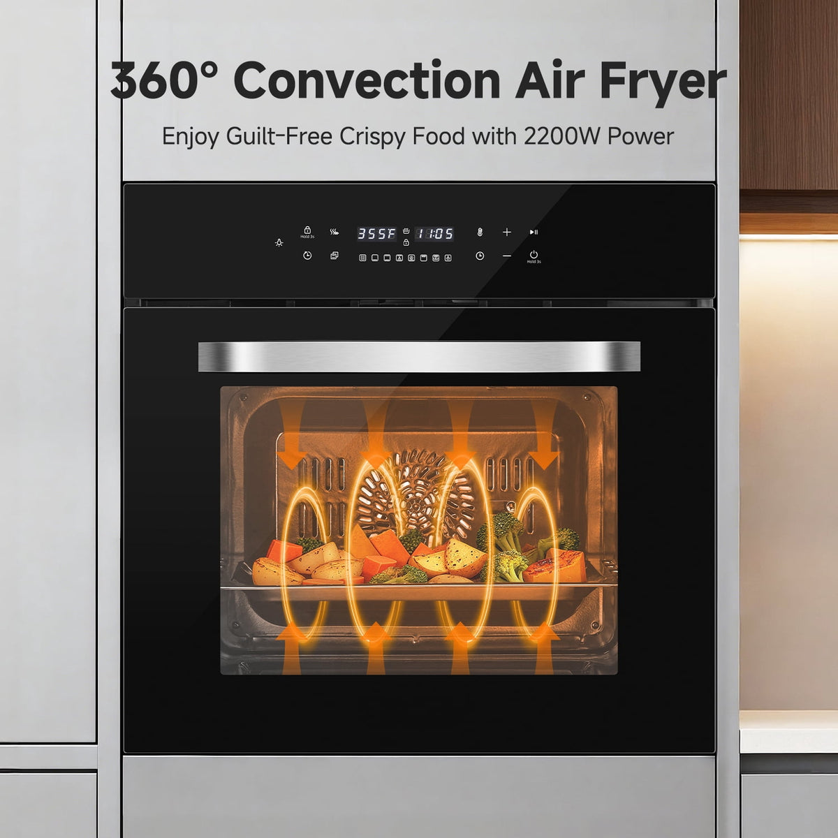 24" Built-In Electric Single Wall Oven, 2.7 Cu. ft. Stainless Steel Convection Oven with Air Fry & Rotisserie, 8 Functions