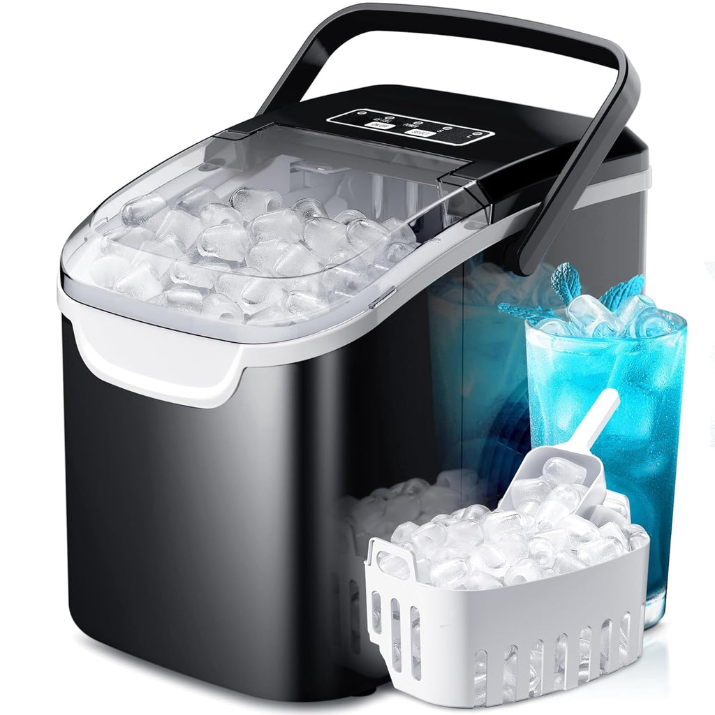 Havato Countertop Ice Maker, 8 Bullet Ice Cubes in 6 Mins, 26lbs/24H, w/ Scoop & Basket, White