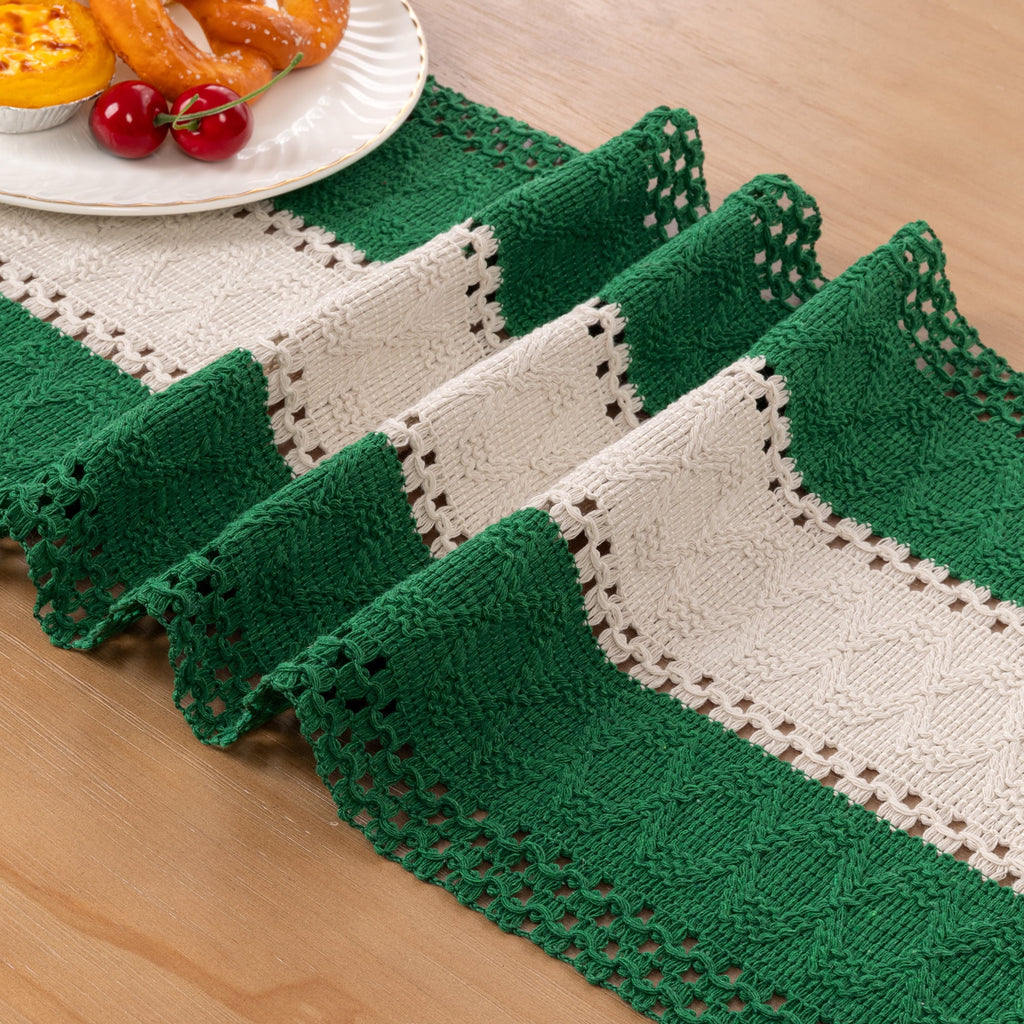 MeyJey Table Runner and Placemats Set of 4, Washable Fabric Rectangle Dining Table Mats with Tassels for Dining Tables, Kitchen, Red/Beige