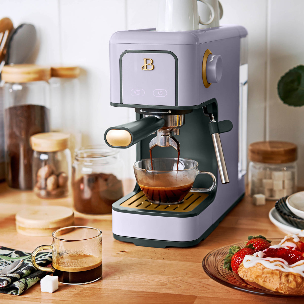 Beautiful by Drew Barrymore Slim Espresso Machine, 20-Bar Pressure, Black Sesame