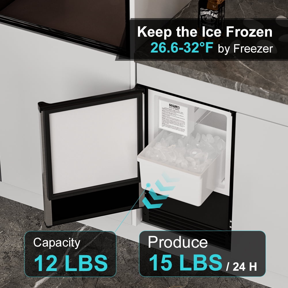 OUTBID 15" Under Counter Ice Maker Drainless, 25 lbs/24H Crescent Ice Machine with 22 lbs Storagefor Home Bar Kitchen Commercial, ETL