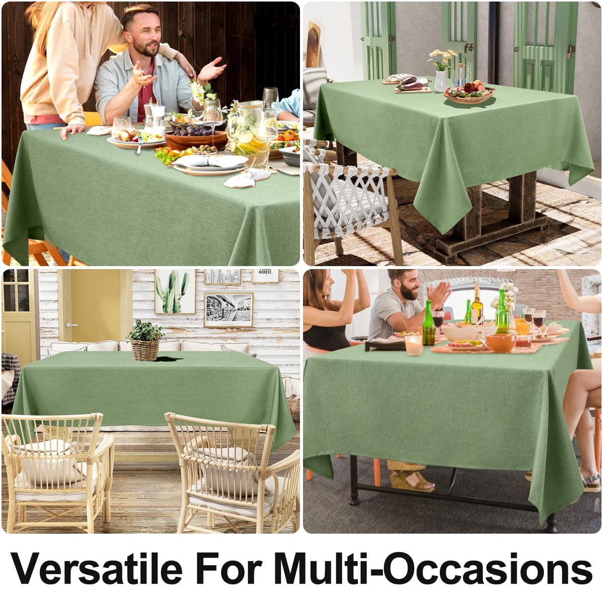 decorUhome Linen Rectangle Tablecloth 52x70 inch, Stain and Wrinkle Resistant Washable Table Cloth, Decorative Waterproof Fabric Table Cover for Dining Party, Sage Green