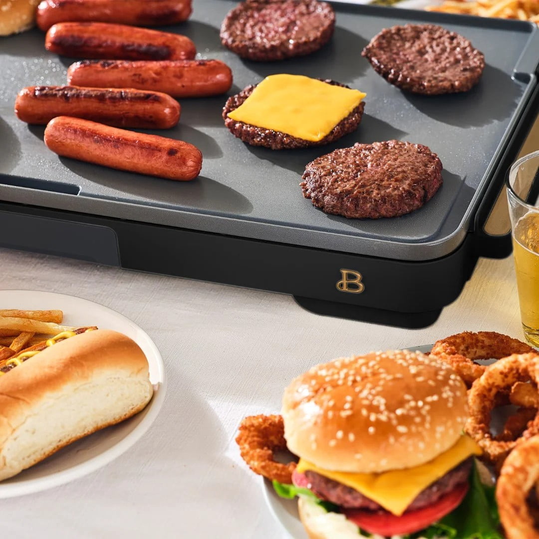 Beautiful XL Electric Griddle 12" x 22" with EverGood Ceramic Nonstick Coating, Thyme Green by Drew Barrymore