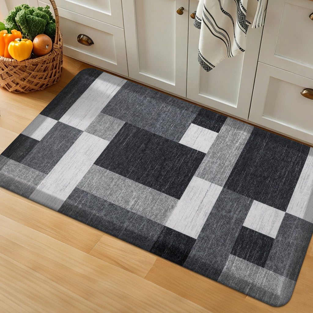 MeyJey 4/5 Inch Thick Anti Fatigue Kitchen Rug 20”x39”, Non Slip Waterproof Floor Mats for Kitchen Sink Laundry Office, Black/Gray