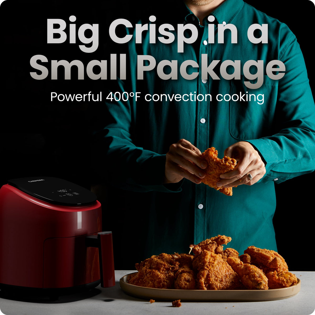 Chefman TurboFry 2-Quart Digital Air Fryer, Compact Design for Quick Meals, Dishwasher-Safe – Black