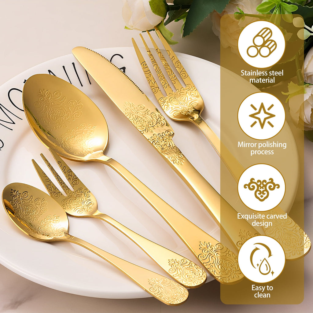 20 Pcs Floral Silverware Set Including Fork Spoon and Knife Stainless Steel Flatware Set Vintage Cutlery Set Mirror Polished Utensil Set for Kitchen Dishwasher Safe Service for 4