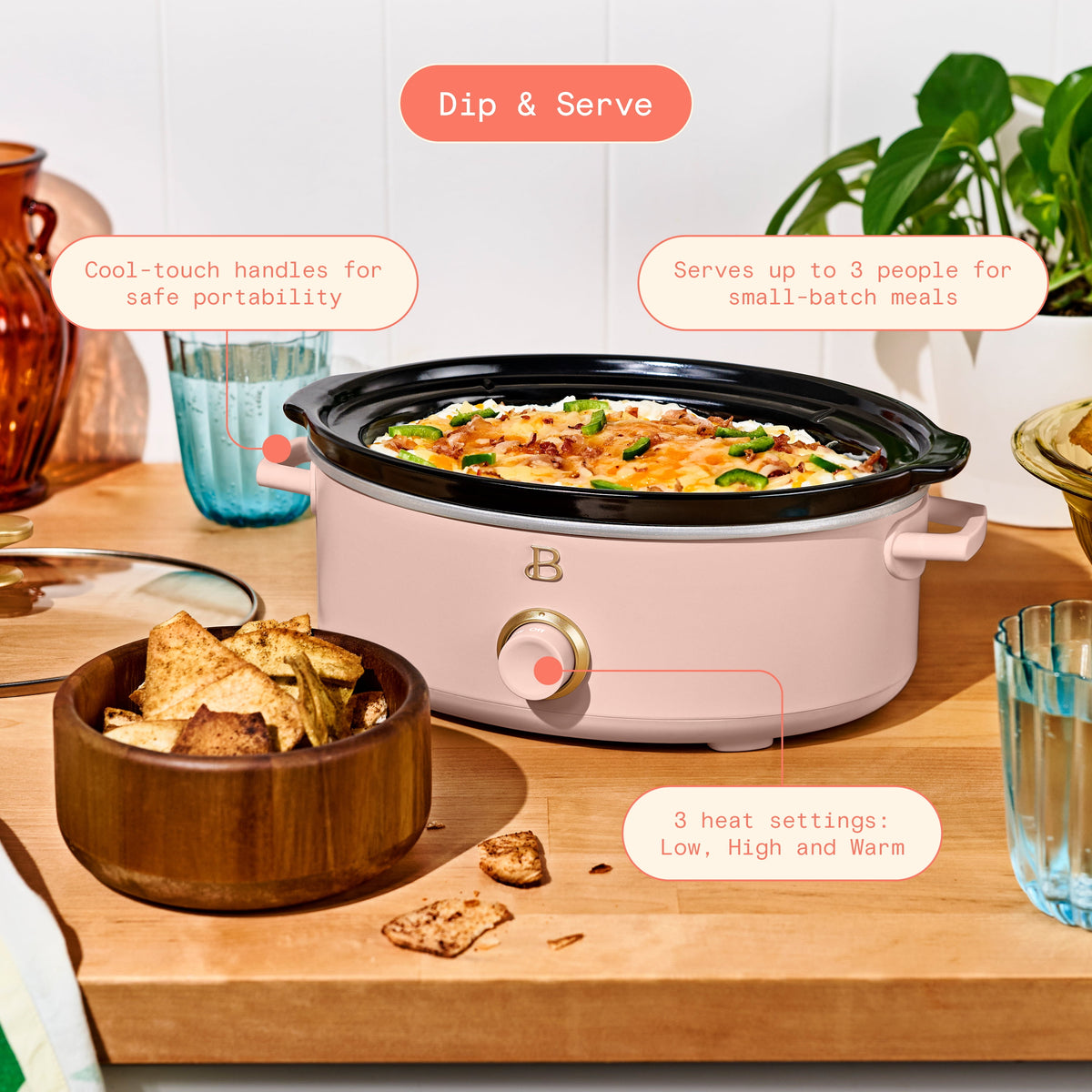 Beautiful 2.5 Qt Dip and Serve Manual Slow Cooker, Chocolate by Drew Barrymore