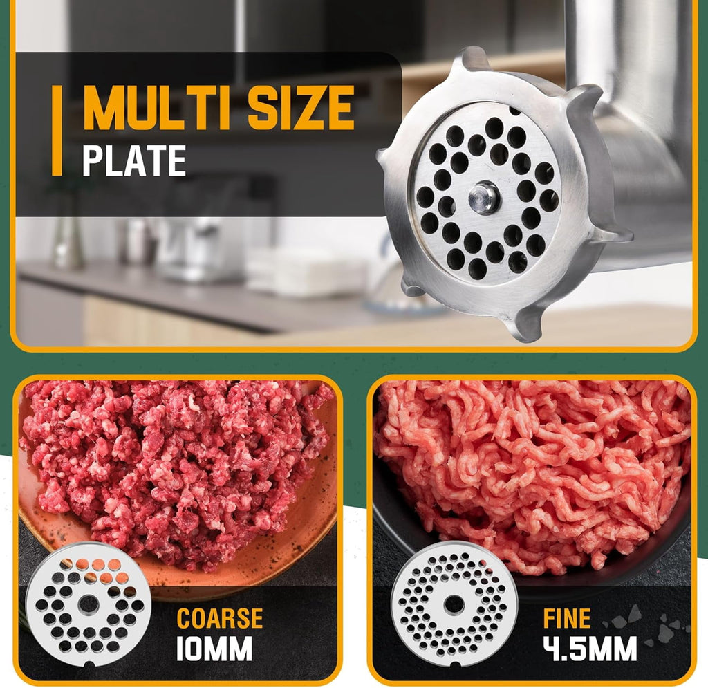 Valley Sportsman #8 Stainless Steel Meat Grinder, Powerful 575-Watt Motor Sausage Meat Grinder with Grinder Knife, Ideal for Regular Use, Sausage Making, Silver