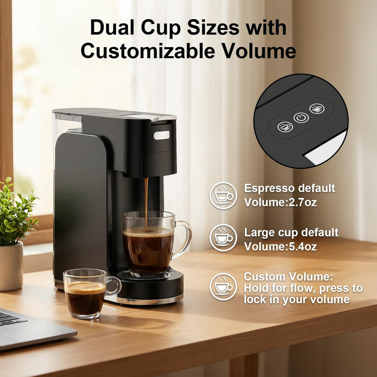 GVODE 4-in-1 Single Serve Coffee Maker, 3-Second Heat-Up, 20 Bar Hot and Iced Espresso Machine, Black