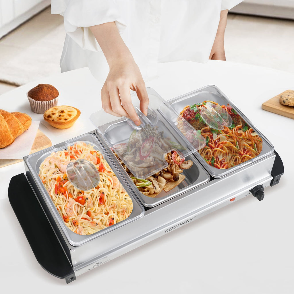 Costway Electric Buffet Server Food Warmer with 3 Removable Trays Adjustable Tempered