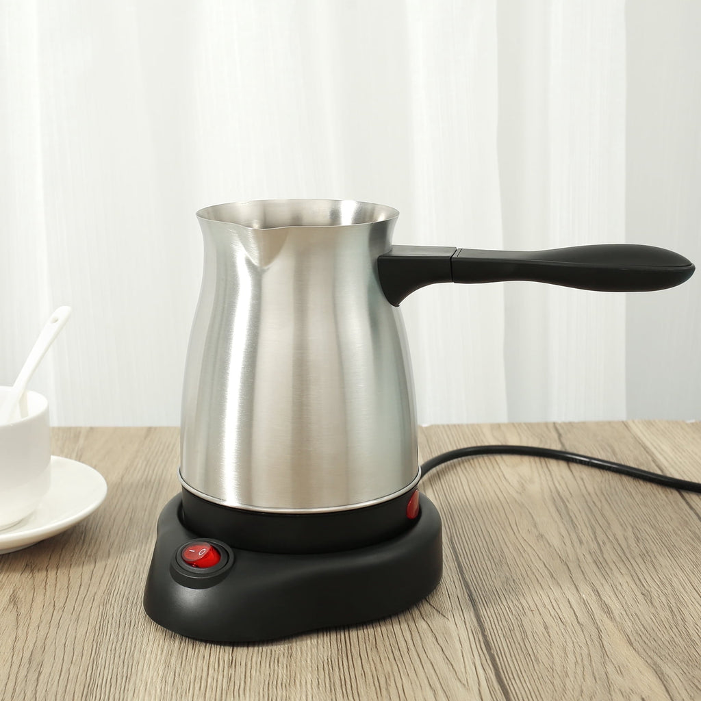 FUYGRCJ Turkish Coffee Maker, 600ml Stainless Steel Electric Turkish Coffee Machine, 5 to 6 Cups Capacity Greek Coffee Machine with Ergonomic Handle, Enduring Fast Heating 110V Turkish Coffee Maker