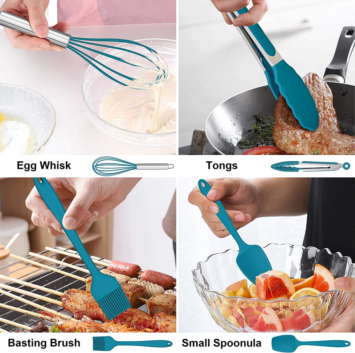 Walchoice 14 Pcs Cooking Utensils Set with Holder, Heat Resistant Silicone Kitchen Cookware Utensils Set, Kitchen Cooking Tools Includes Spatula Spoon Turner Whisk Tong, Dishwasher safe, Red