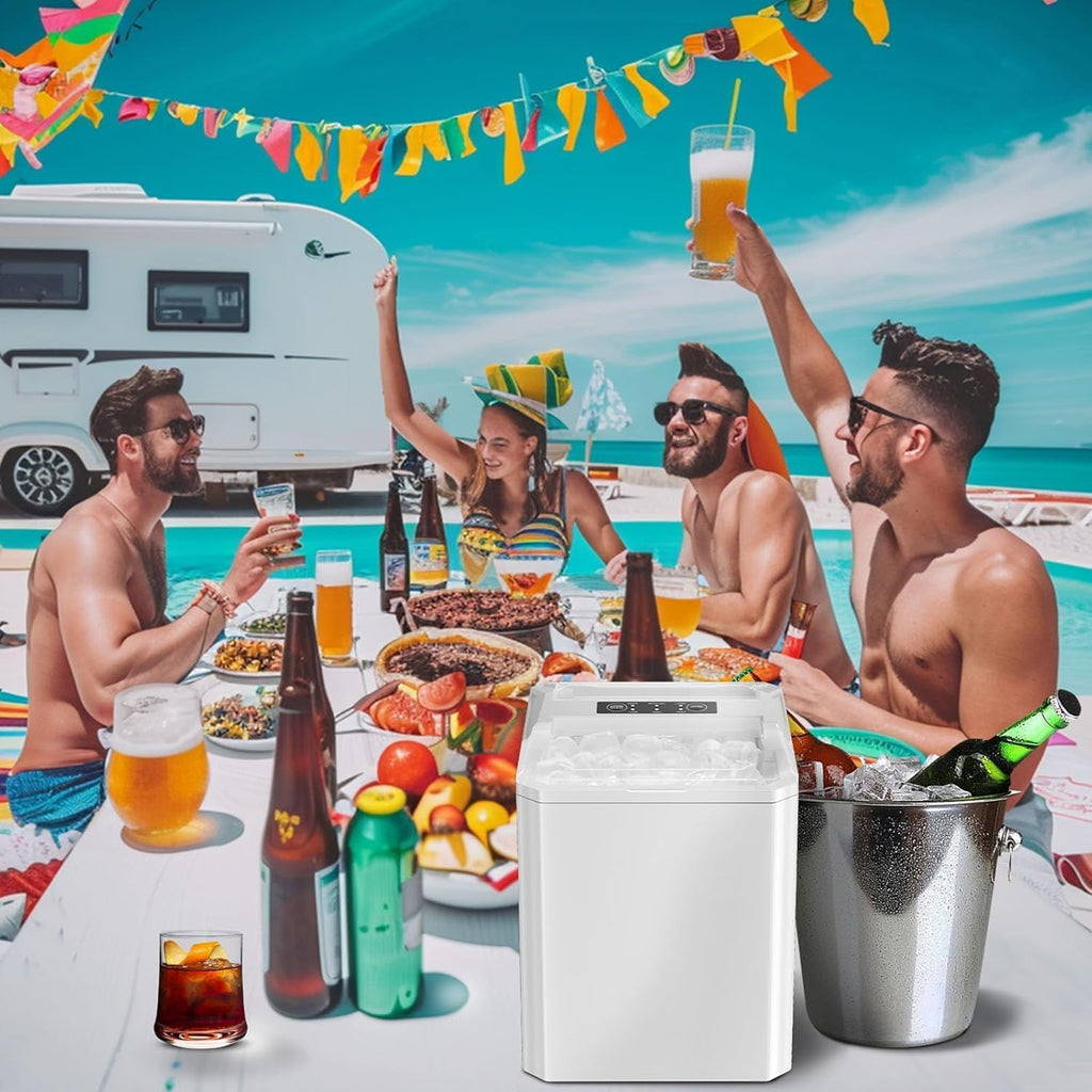 Ice Maker, Portable Countertop Icemaker Machine, Self Cleaning Quiet 2 Sizes Bullet Cubes Makers, 9 Cubes in 6 Mins, 26lbs/24Hrs with Ice Scoop, Basket for Home Kitchen Party,White