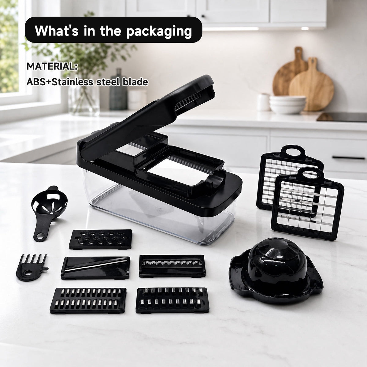 Honhorrs Vegetable Chopper Mandoline Slicer with Container, Food Veggie Chopper, Cheese Grater, Onion Vegetable Cutter for Kitchen Gadgets & Gifts, Home Essentials (9-in-1, Black)
