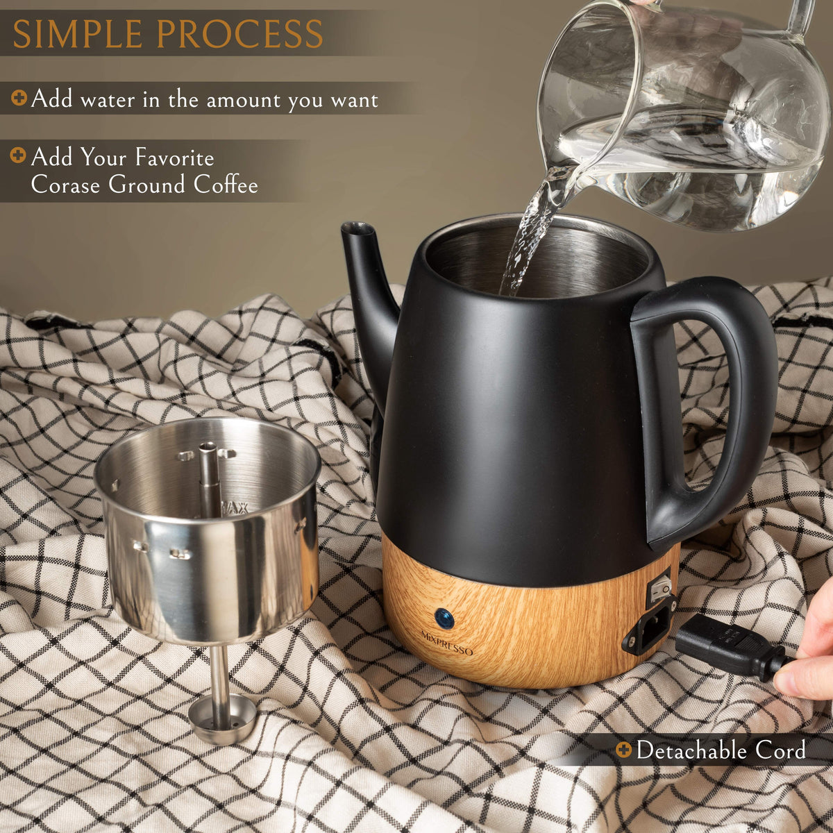 Mixpresso Percolator Coffee Pot Electric 10 Cup, Stainless Steel Coffee Maker, Coffee Percolator Electric With Keep Warm Function, 10 Cups Stainless Steel Perculator With Basket (Shiny Blue)