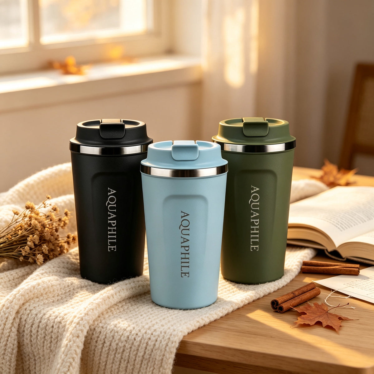 Aquaphile 17oz Coffee Mug to Go Stainless Steel Thermos Double Wall Insulated Coffee Cup Reusable Travel Mug with Leak proof Lid, White