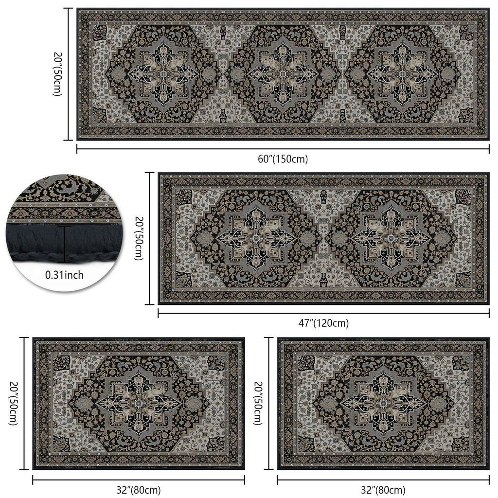 TECHVIDA Kitchen Rug Set 3 Piece,Non Slip Machine Washable Kitchen Mats, Farmhouse Hallway Doormat for Home Floor and Living Room,Gray