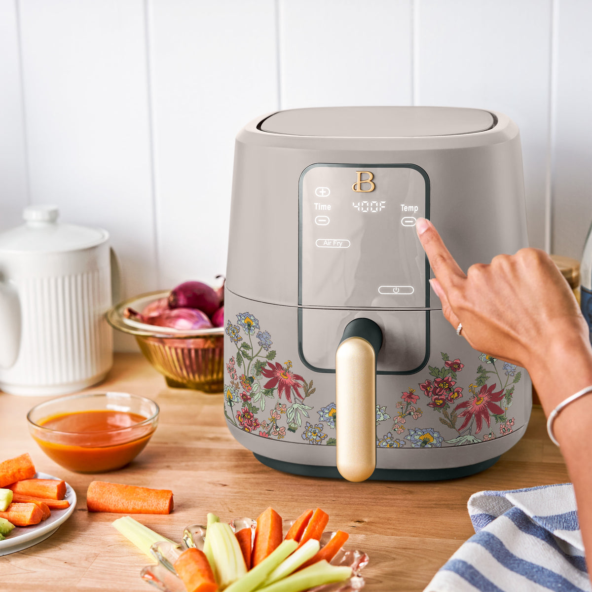 Beautiful 3 Qt Air Fryer with TurboCrisp Technology, EverGood Non-Toxic Ceramic Nonstick Coating, Chocolate by Drew Barrymore