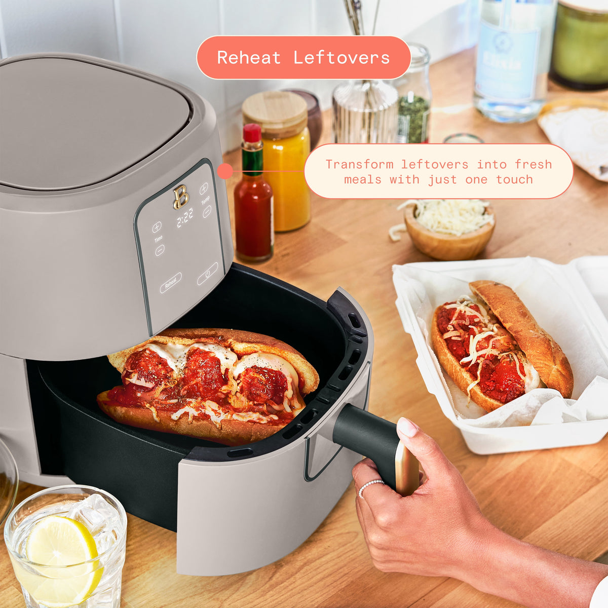 Beautiful 3 Qt Air Fryer with TurboCrisp Technology, EverGood Non-Toxic Ceramic Nonstick Coating, Chocolate by Drew Barrymore