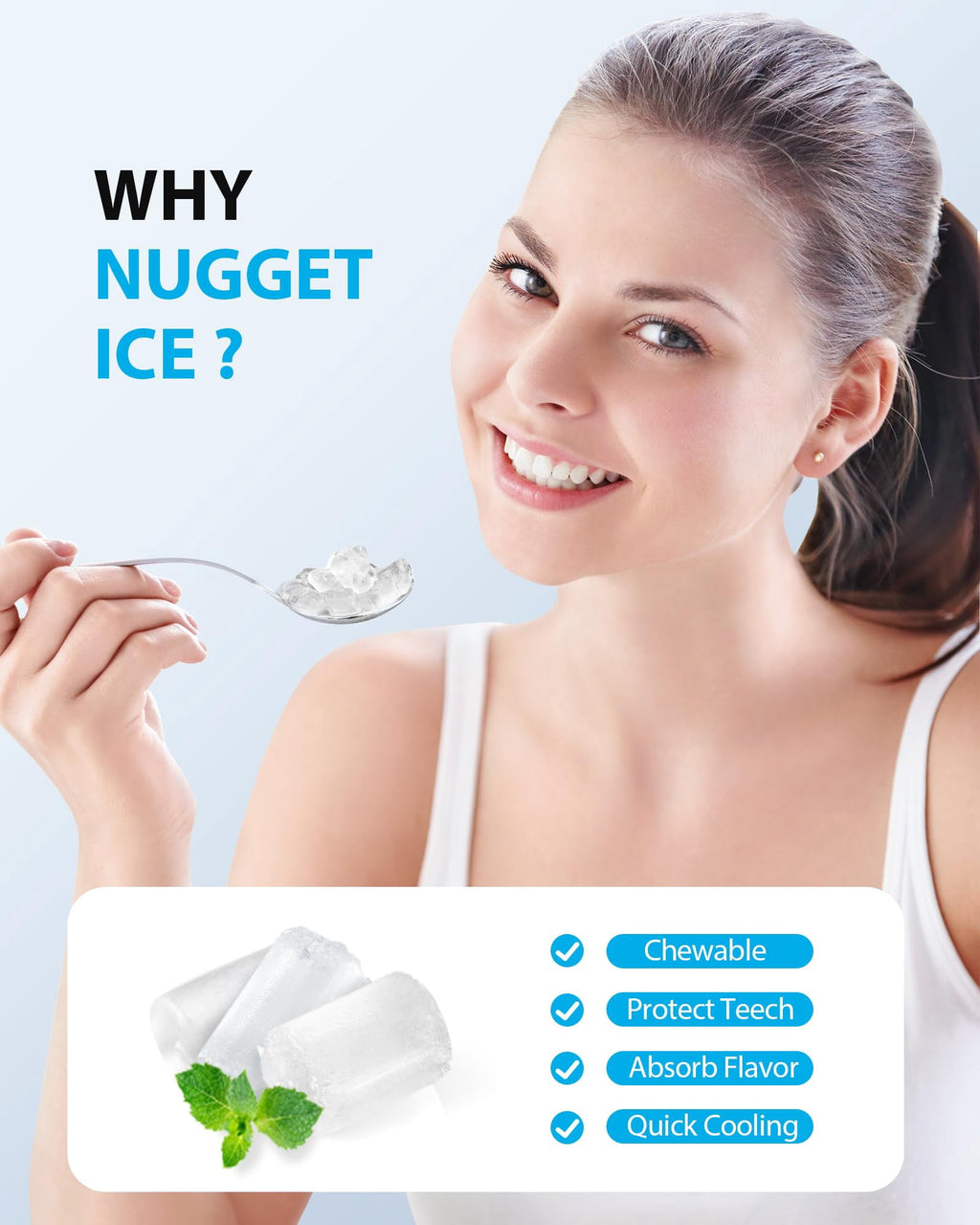 Aeitto Nugget Ice Maker Countertop, Pellet Ice Machine Soft Chewable Ice 40lbs/Day, One-Click Operation, Auto Self-Cleaning Crushed Ice Makers Stainless with Scoop for Home/Kitchen/Office Black