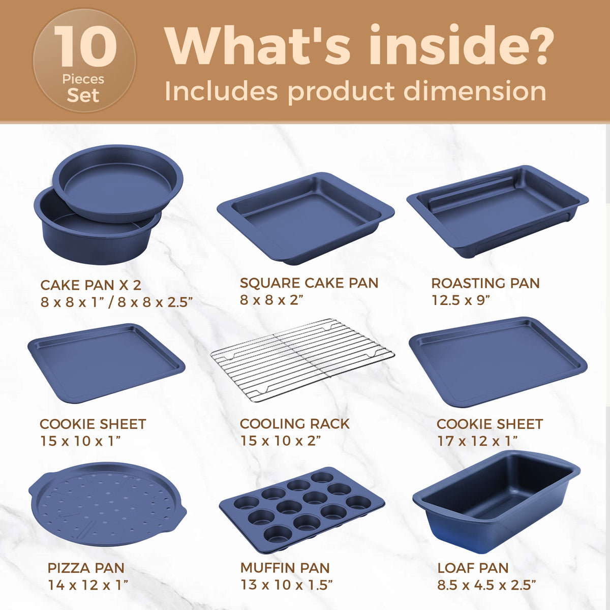 HONGBAKE 29-Pcs Nonstick Carbon Steel Bakeware Set, Baking Pan Set with Baking Sheets, Cake Pans, Loaf Pan & Muffin Pan, Grey