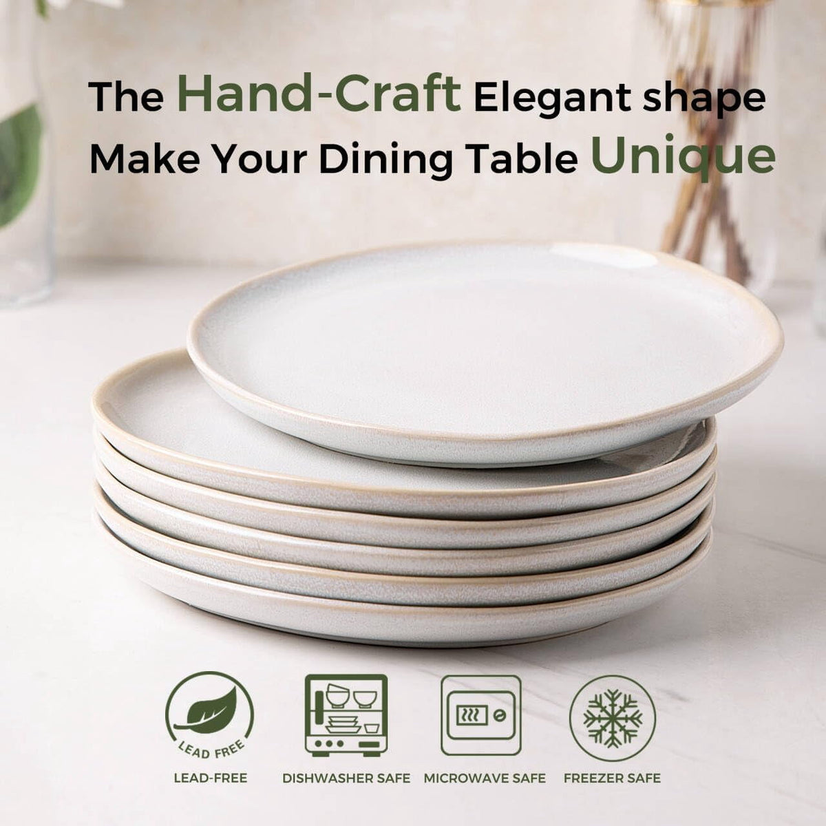 AmorArc Ceramic Plates Set of 6, 8.5 Inch Handmade Reactive Glaze Stoneware Plates set for Dessert, Salad, Appetizer, Dinner, Microwave & Dishwasher Safe, Scratch Resistant-Gade Green