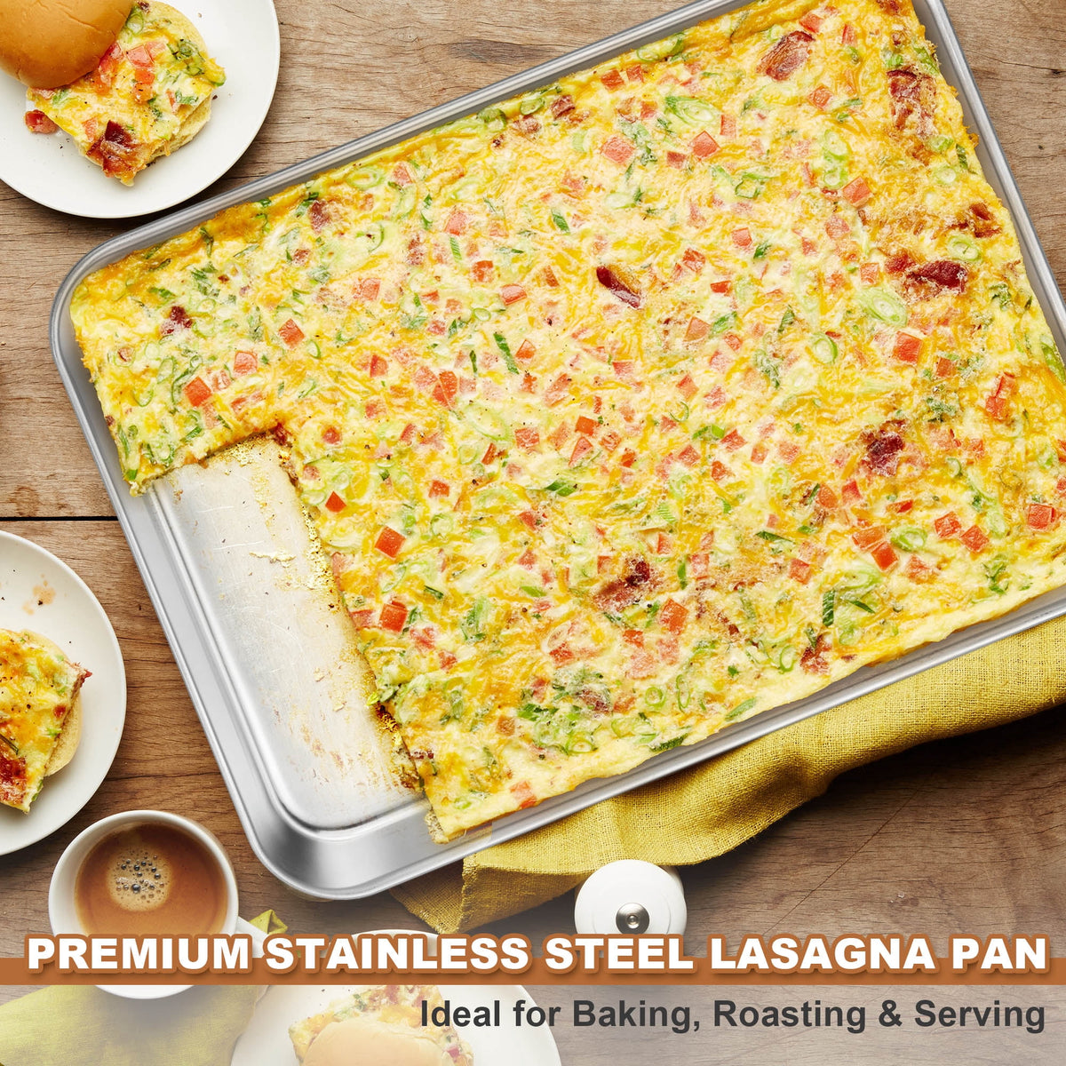 Baking Pans Set of 3, VeSteel Stainless Steel Sheet Cake Pan for Oven - 12.5/10.5/9.4Inch, Rectangle Bakeware Set for Cake Lasagna Brownie Casserole Cookie, Non-toxic & Healthy, Dishwasher Safe