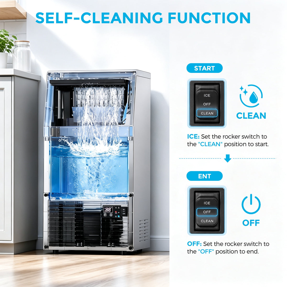 Snowyermine Residential/Commercial Ice Maker, 100 lbs/24H, 33 lb Storage Bin,Built-In or Freestanding Under Counter Ice Machine, Self-Cleaning for Restaurant, Bar, Cafe & Home, Silver