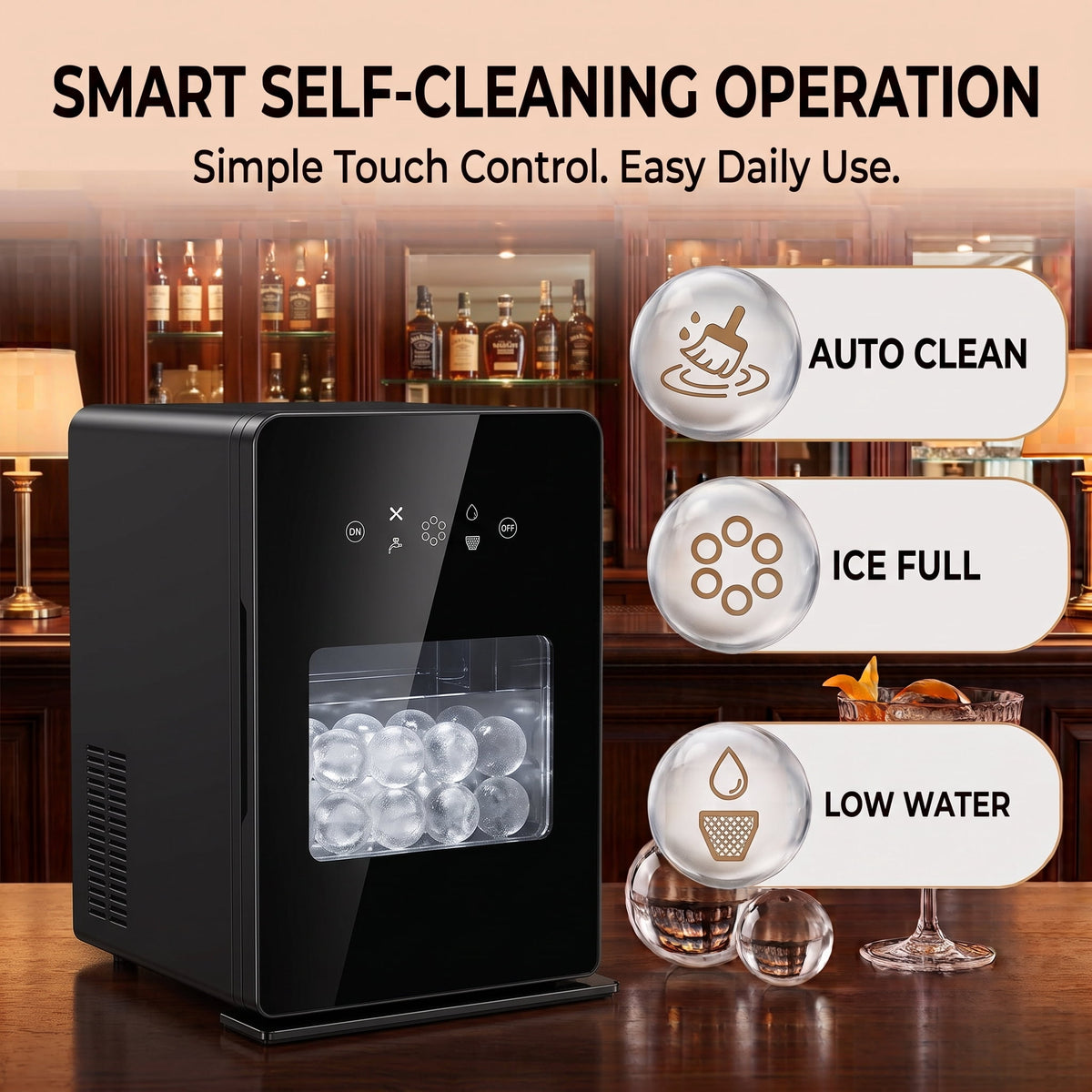 RIOXC Spherical Ice Maker, 2.4" Large Sphere Ice Ball Maker 108 Pcs/24H with Self-Cleaning Countertop Craft Ice for Whiskey Cocktails & Home Bar