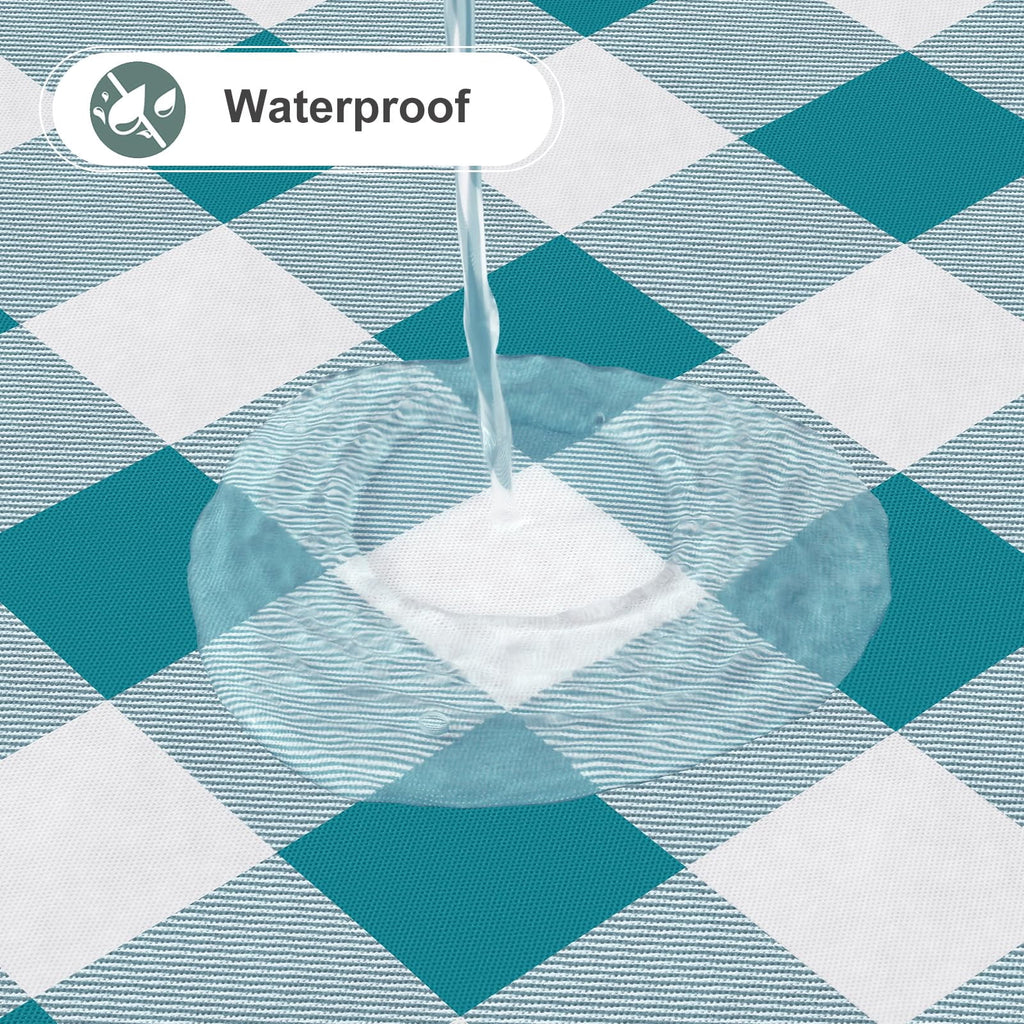 decorUhome Rectangle Tablecloth, Waterproof Vinyl Flannel Backed Table Cloth, Buffalo Wipeable Plastic Table Cover for Kitchen and Outdoor, Black and White, 60" x 84"