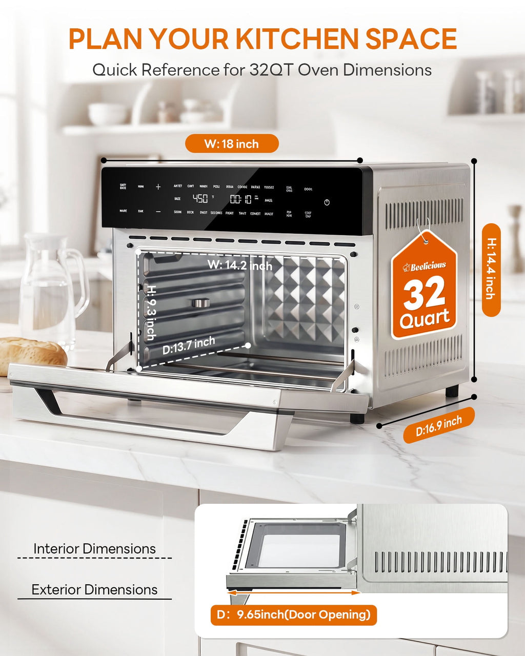 Aeitto 32QT Extra Large Air Fryer, 19-In-1 Air Fryer Toaster Oven Combo with Rotisserie and Dehydrator, Digital Convection Oven Countertop Airfryer Fit 13" Pizza, 1800w