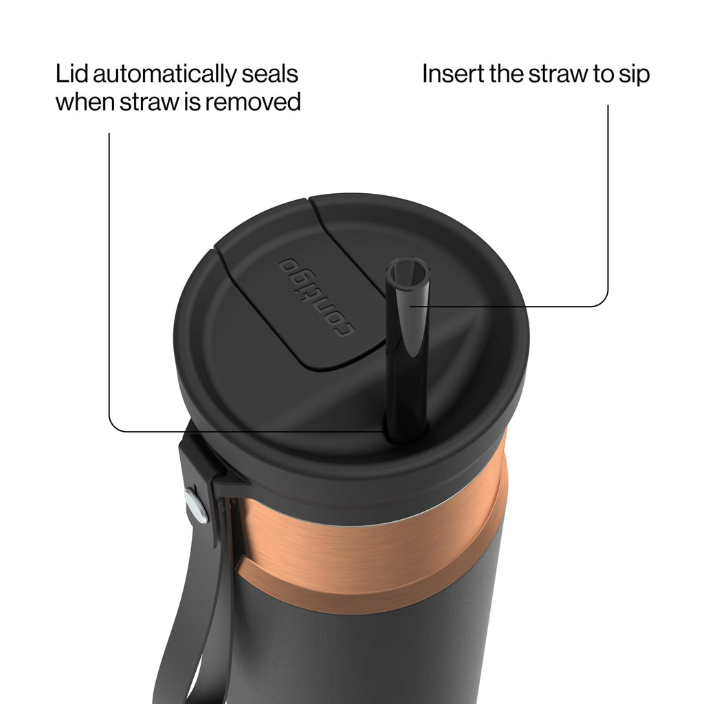 Contigo 24oz SnapSeal Insulated Stainless Steel Water Bottle with Straw, Licorice Black/Bronze