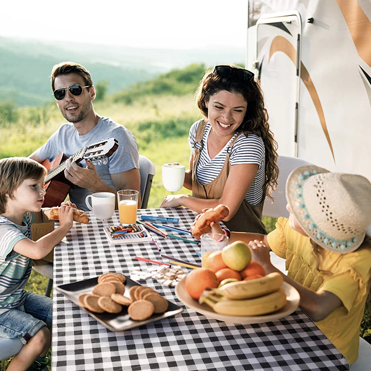UMINEUX 3-Piece Rectangle Checkered Picnic Table Cover with Bench Covers Vinyl Flannel Backing with Elastic Edge (30"x72", Black and White)
