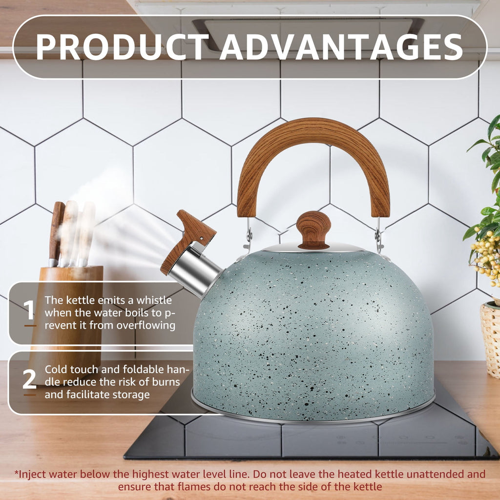 2.6 QT Tea Kettle Stainless Steel Whistling Tea Kettle with Stay Cool Handle Fast Boiling Tea Pot Large Capacity Teapot Stovetop Water Boiler for Stove Top Home Kitchen