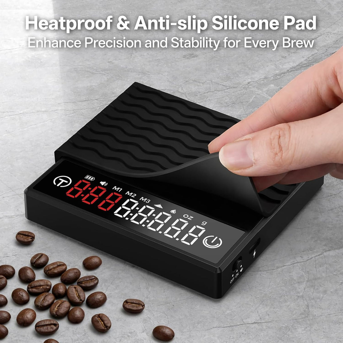 Coffee Scale with Timer, 2kg/0.1g High Precision Espresso Scale, Compact USB-C Rechargeable Digital Coffee Weight Scale for Pour Over, Espresso, Drip Coffee, Black