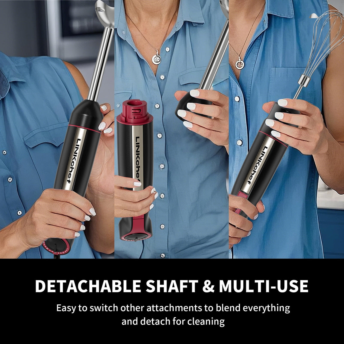 LINKChef Immersion Blender, 20-Speed 1000W Immersion Hand Blender, Stick Blender with Turbo Mode