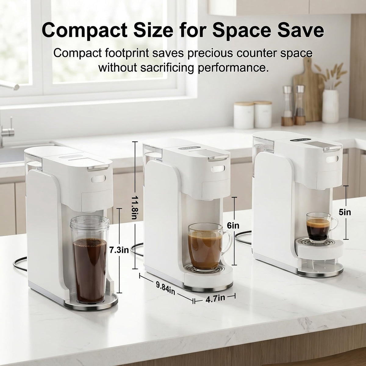 GVODE 4-in-1 Single Serve Coffee Maker, 3-Second Heat-Up, 20 Bar Hot and Iced Espresso Machine, White
