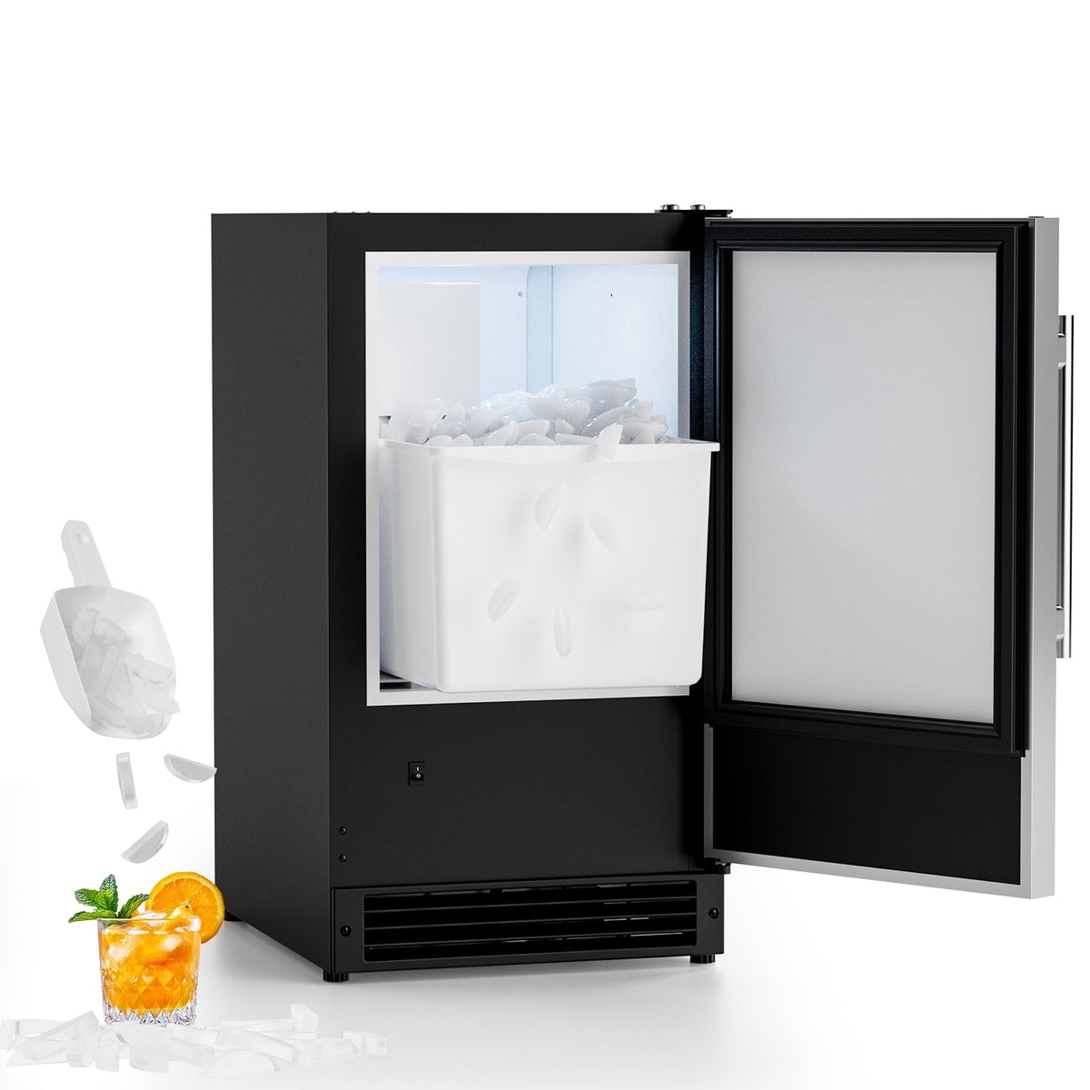 RIOXC 25 lbs/24H Crescent Ice Maker 15" Under Counter Machine with 22LBS Storage Bin No Drain Required for Home and Commercial Use, ETL
