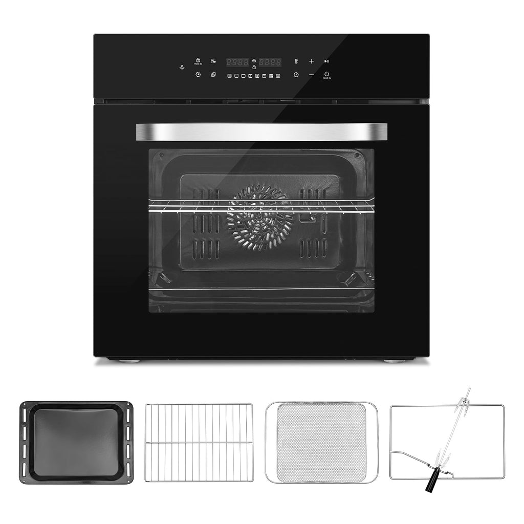 24" Built-In Electric Single Wall Oven, 2.7 Cu. ft. Stainless Steel Convection Oven with Air Fry & Rotisserie, 8 Functions