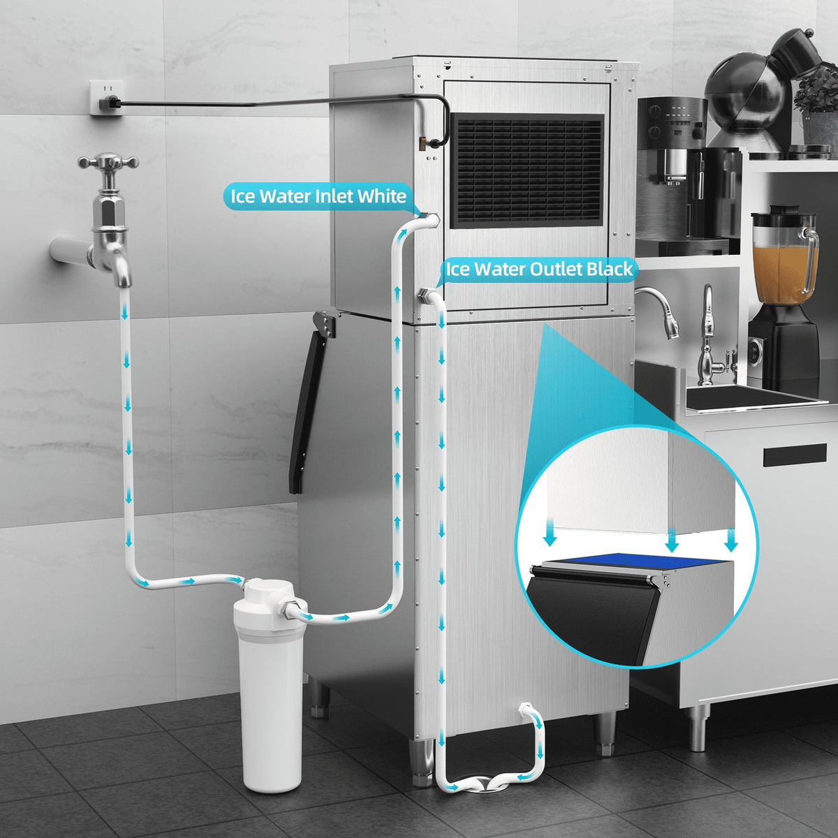 OUTBID Split Commercial Ice Maker Machine 600LBS/24H with 350lbs Ice Bin, Nugget Ice Makers Commercial, Clear Cube Pellet Ice Maker, Fast Ice Maker Ice-Ready in 8-15mins