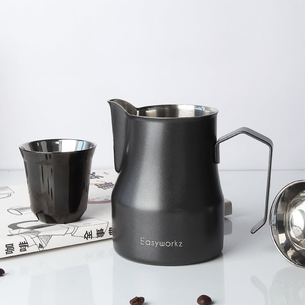 Easyworkz Espresso Steaming Pitcher Stainless Steel 15 oz Coffee Frothing Picther Milk Jug Cappuccino Latte Art Cup, Black