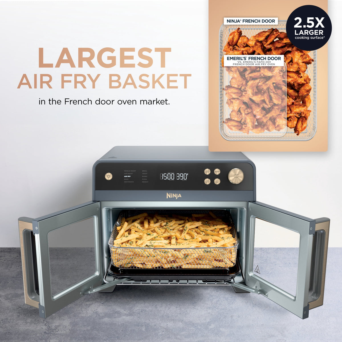 Ninja French Door 8-in-1 Countertop Oven, with Smart Surroundair Technology and Air Fry Function, Dishwasher Safe, 6 Pieces, FO100 Silver