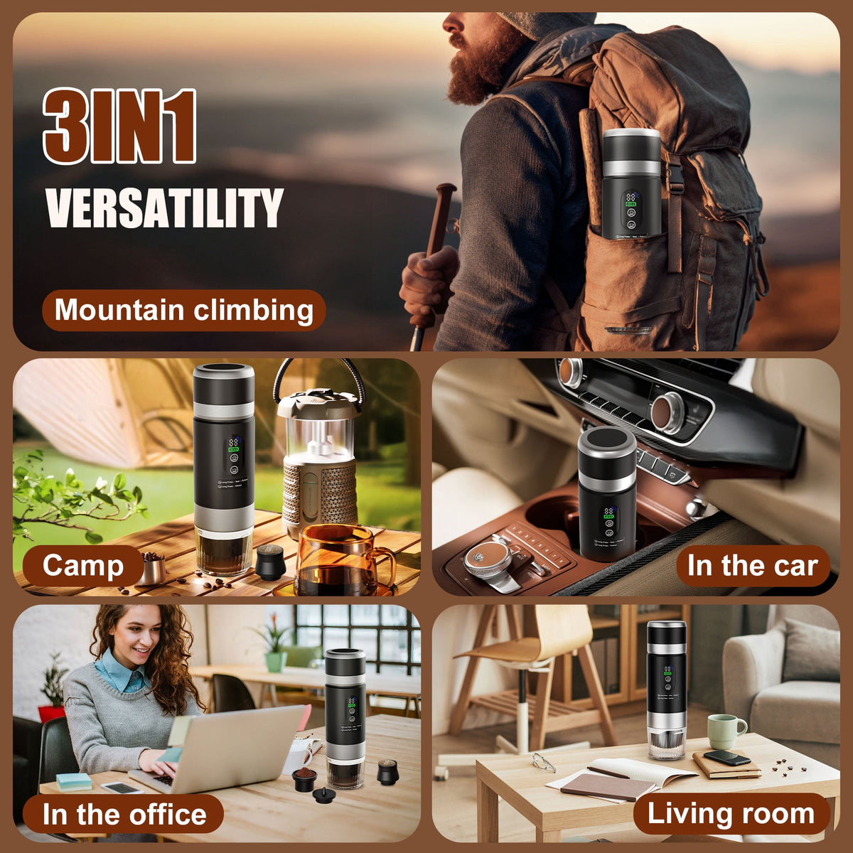 Fimilo Portable Espresso Maker, 3-in-1 20 Bar Mini Coffee Makers with 2 x 7500mAh Battery, Self-Heating Car Coffee Machine Compatible Ground Coffee & Capsules (NS＆DG) for RV, Hiking, Office