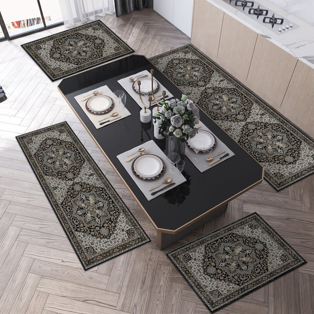 TECHVIDA Kitchen Rug Set 3 Piece,Non Slip Machine Washable Kitchen Mats, Farmhouse Hallway Doormat for Home Floor and Living Room,Gray